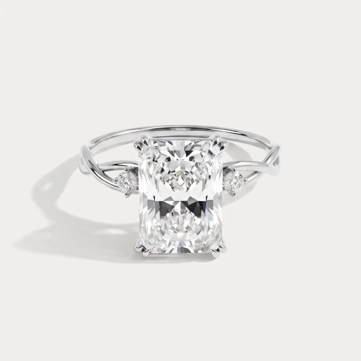 Amira丨3CT Radiant Cut Lab Diamond Twisted Three Stones Engagement Ring - Rings