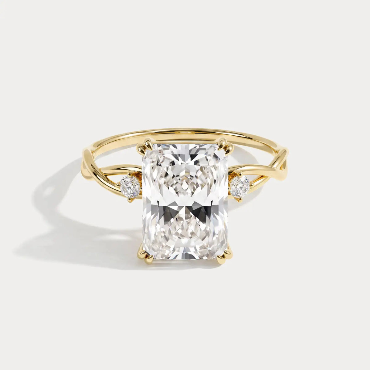 Amira丨3CT Radiant Cut Lab Diamond Twisted Three Stones Engagement Ring - Rings