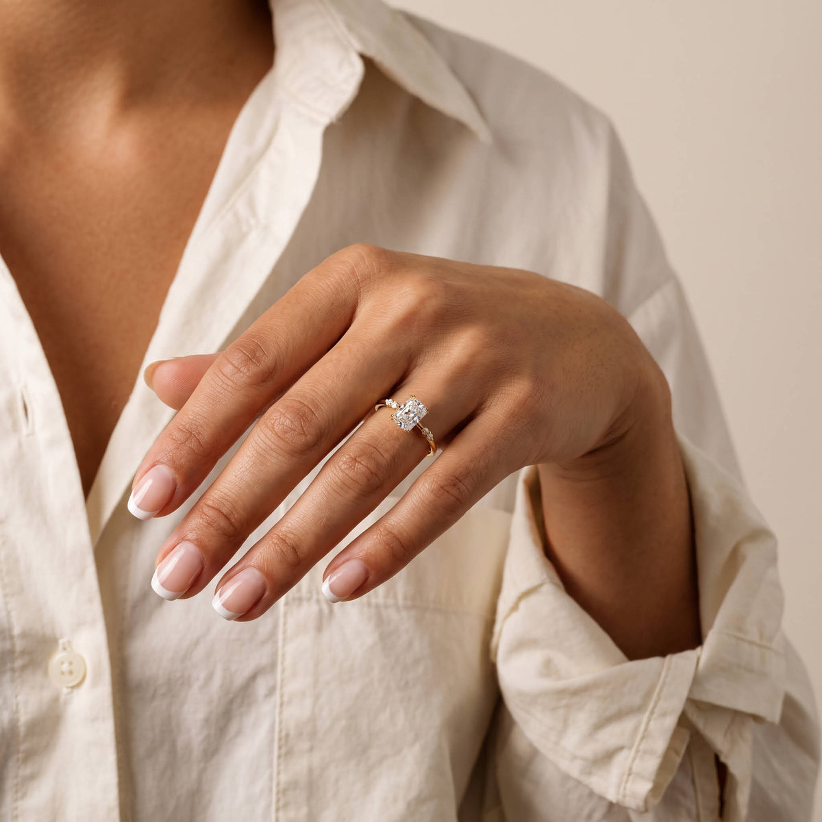 Amelie丨1CT Radiant Cut Lab Diamond Engagement Ring in 14K Solid Gold/Platinum - Rings