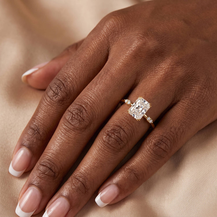 Amelie丨2CT Radiant Cut Lab Diamond Engagement Ring in 14K Solid Gold/Platinum - Rings