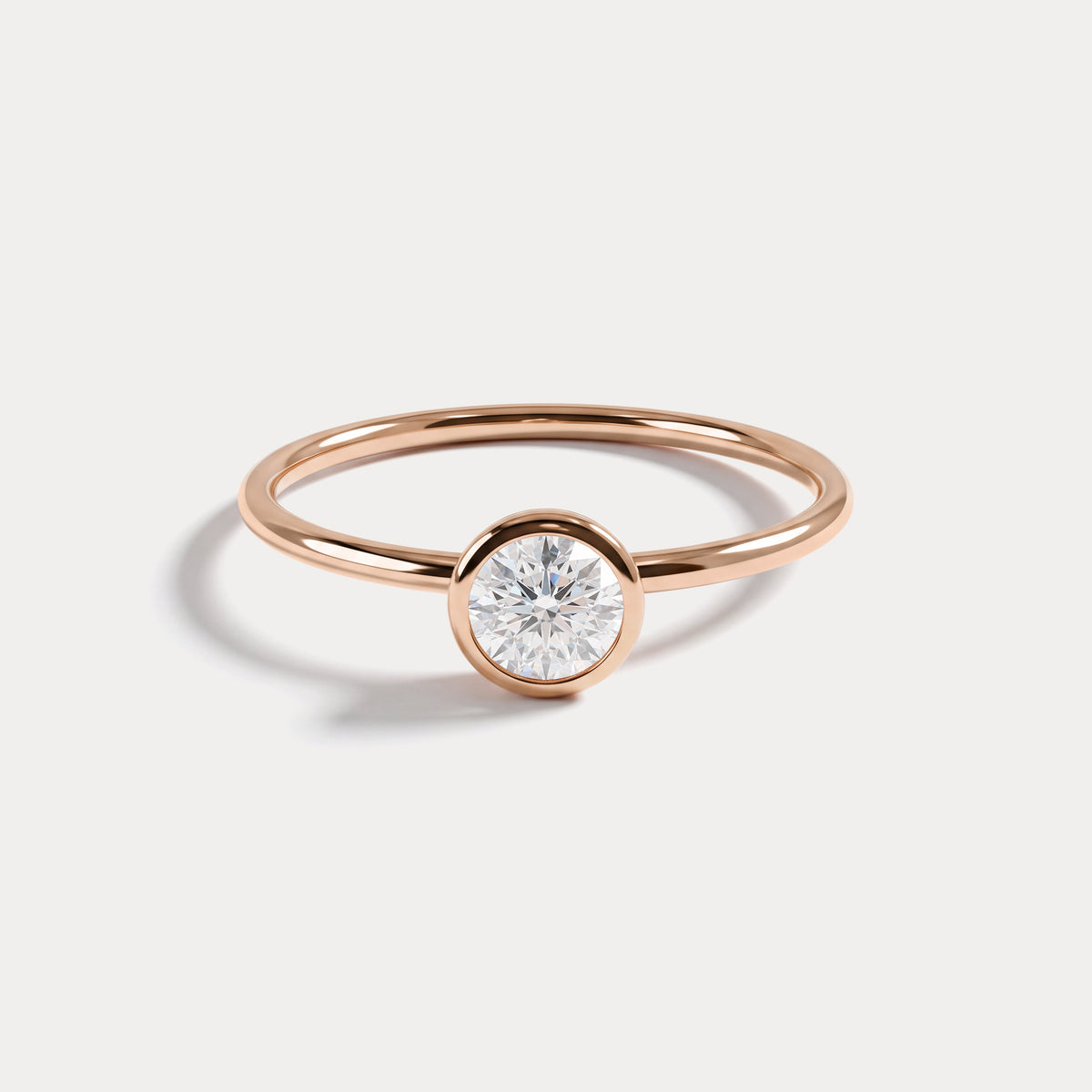 Minimalist Solitaire Bezel Set Round Lab Grown Diamond Ring - Rings