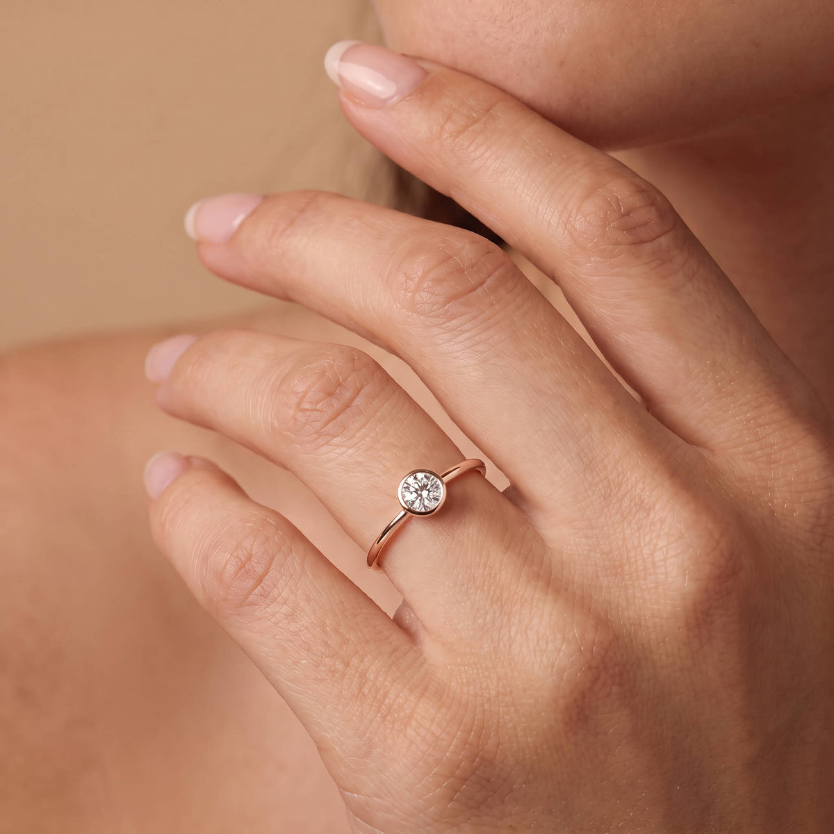 Minimalist Solitaire Bezel Set Round Lab Grown Diamond Ring - Rings