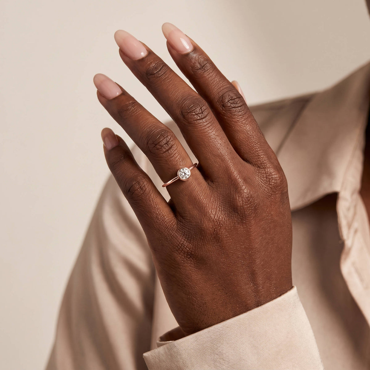 Minimalist Solitaire Bezel Set Round Lab Grown Diamond Ring - Rings
