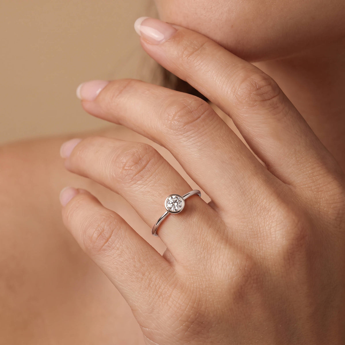 Minimalist Solitaire Bezel Set Round Lab Grown Diamond Ring - Rings