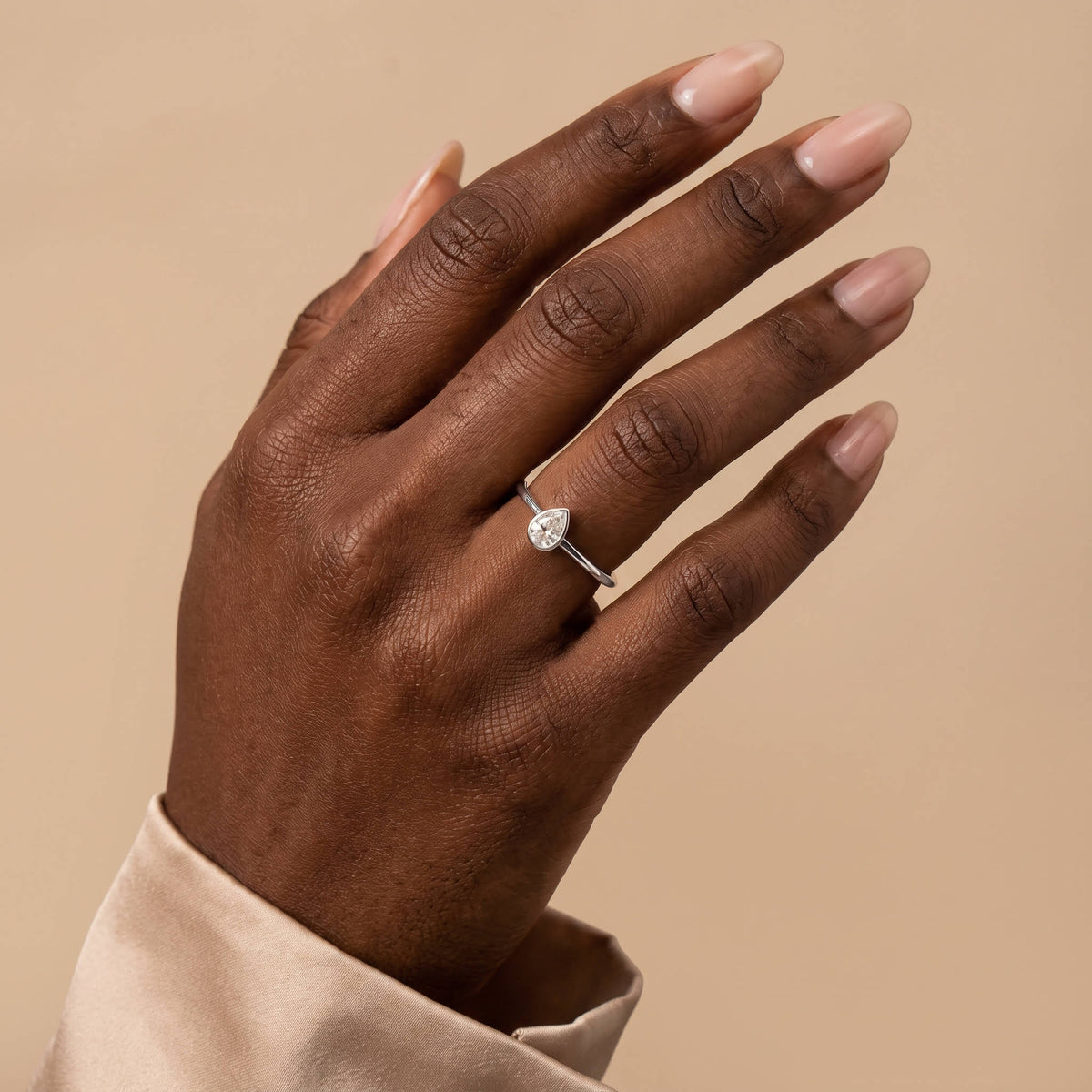 Minimalist Bezel Set Pear Lab Grown Diamond Ring - Rings