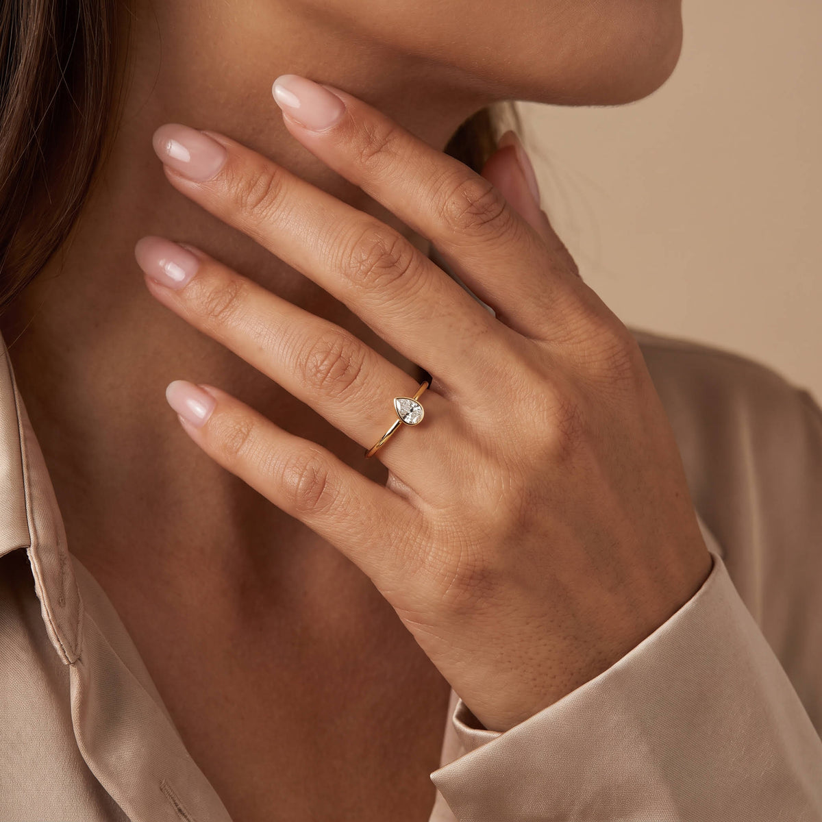 Minimalist Bezel Set Pear Lab Grown Diamond Ring - Rings