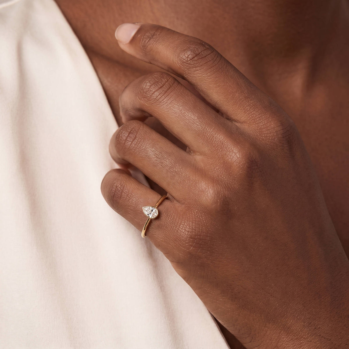 Minimalist Bezel Set Pear Lab Grown Diamond Ring - Rings