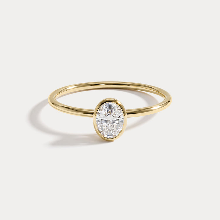 Minimalist Lab Diamond Bezel Solitaire Ring In 14K Solid Gold/Platinum - Rings