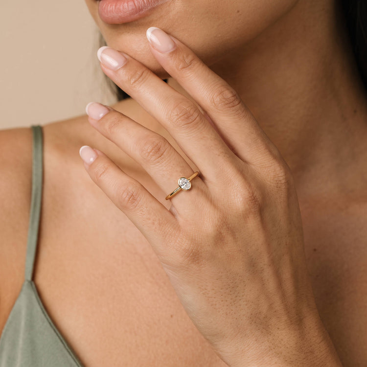 Minimalist Lab Diamond Bezel Solitaire Ring In 14K Solid Gold/Platinum - Rings