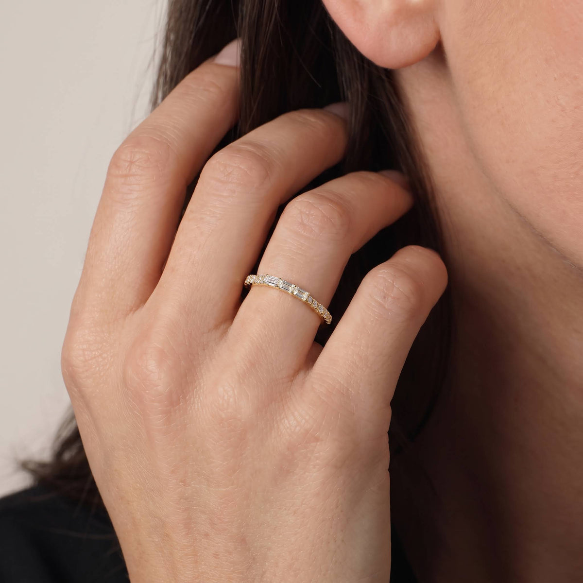 Baguette And Round Lab Diamond Half Eternity Band - Rings