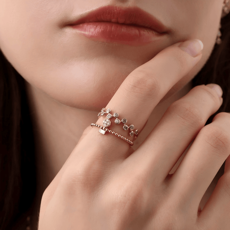 Lab Diamond Bubbles Bezel Seting Fashion Ring in 14K Solid Gold/Platinum - Rings