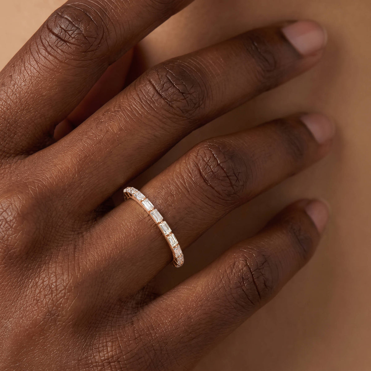Dainty Baguette Lab Grown Diamond Half Eternity Ring in 14K Gold/Platinum - Rings