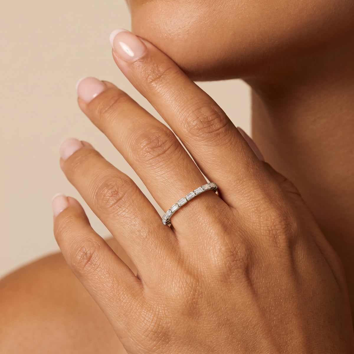 Dainty Baguette Lab Grown Diamond Half Eternity Ring in 14K Gold/Platinum - Rings