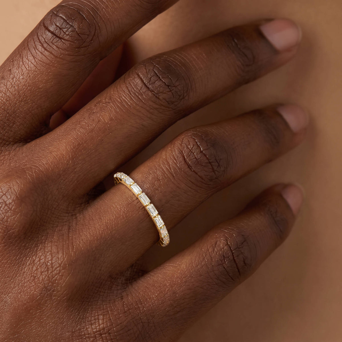 Dainty Baguette Lab Grown Diamond Half Eternity Ring in 14K Gold/Platinum - Rings