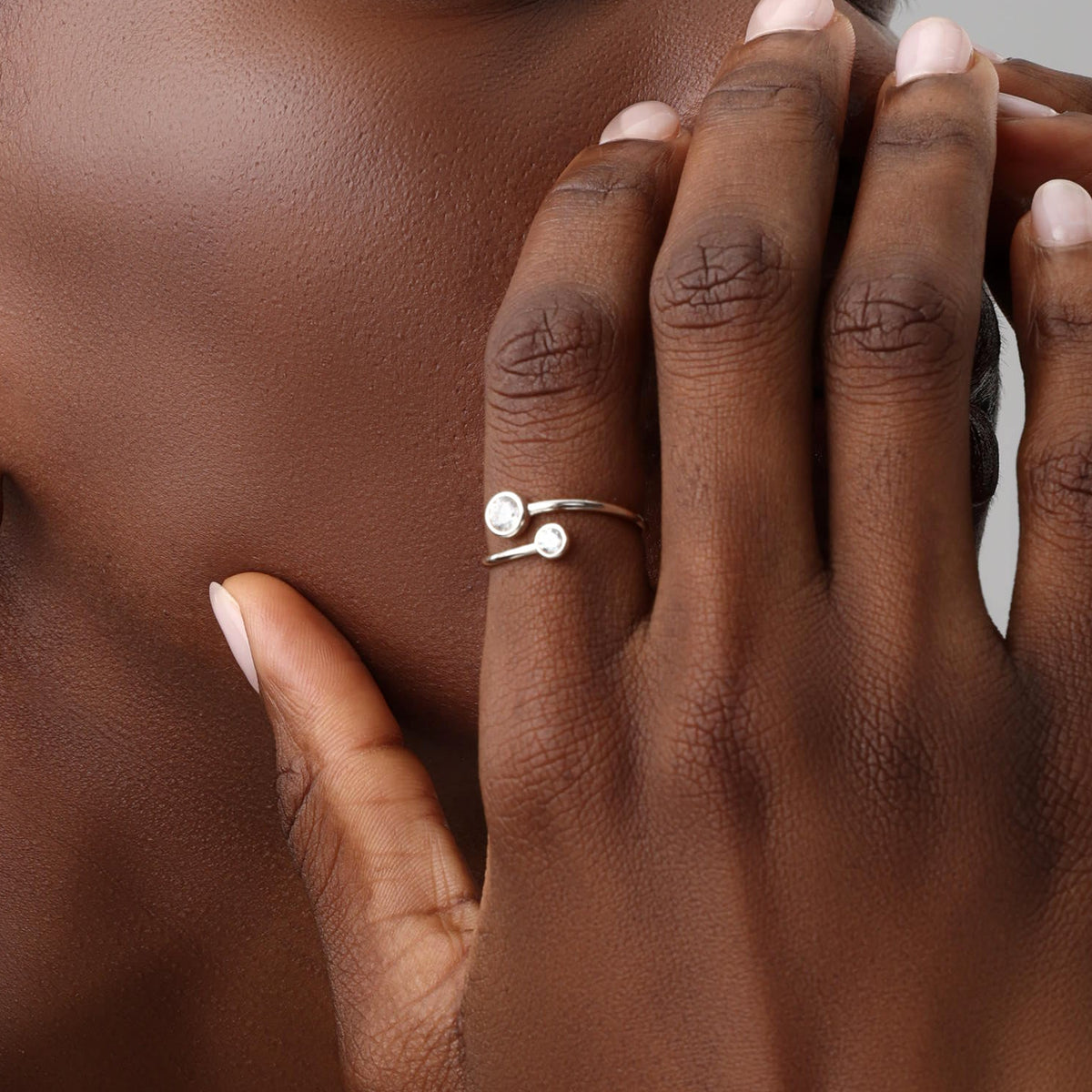 14K Solid Gold Two Stone Bezel Promise Ring With Lab Diamond - 