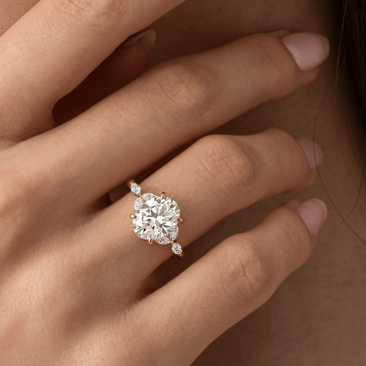 Odette丨Oval Lab - Grown Diamond Engagement Ring with Marquise Side Diamonds - Rings