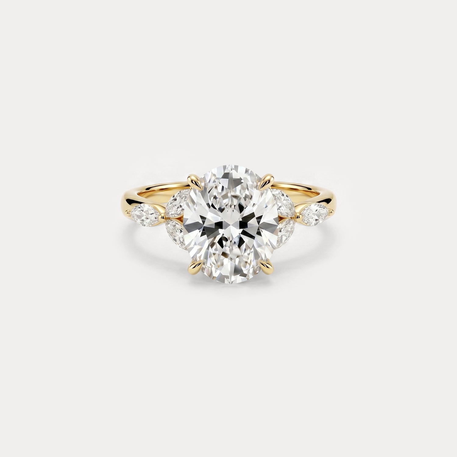 Odette丨Oval Lab - Grown Diamond Engagement Ring with Marquise Side Diamonds - Rings