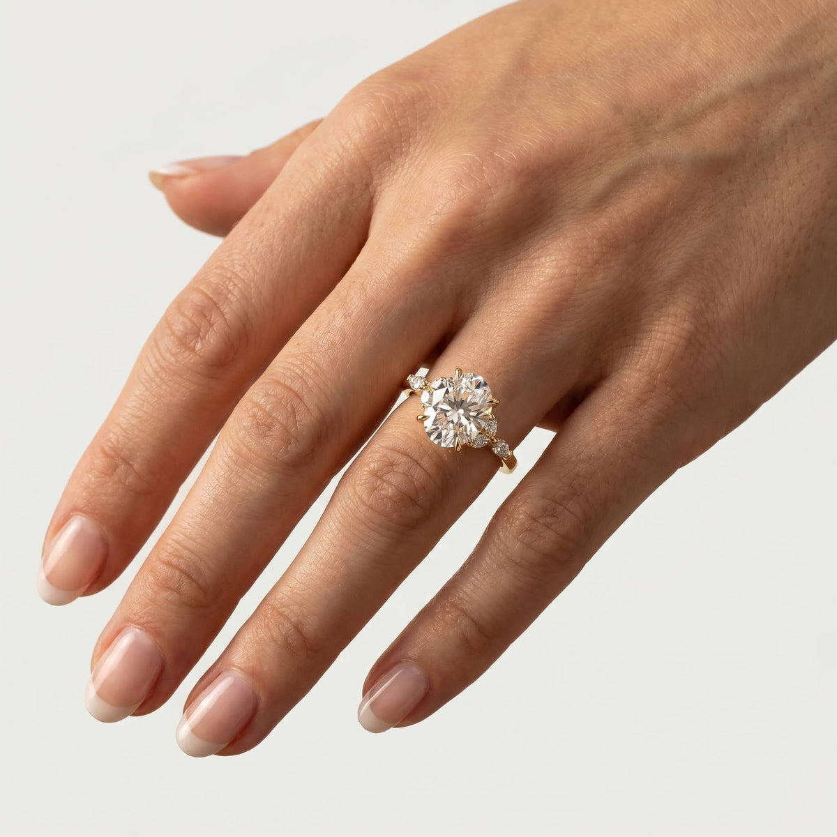 Odette丨Oval Lab-Grown Diamond Engagement Ring with Marquise Side Diamonds - Rings