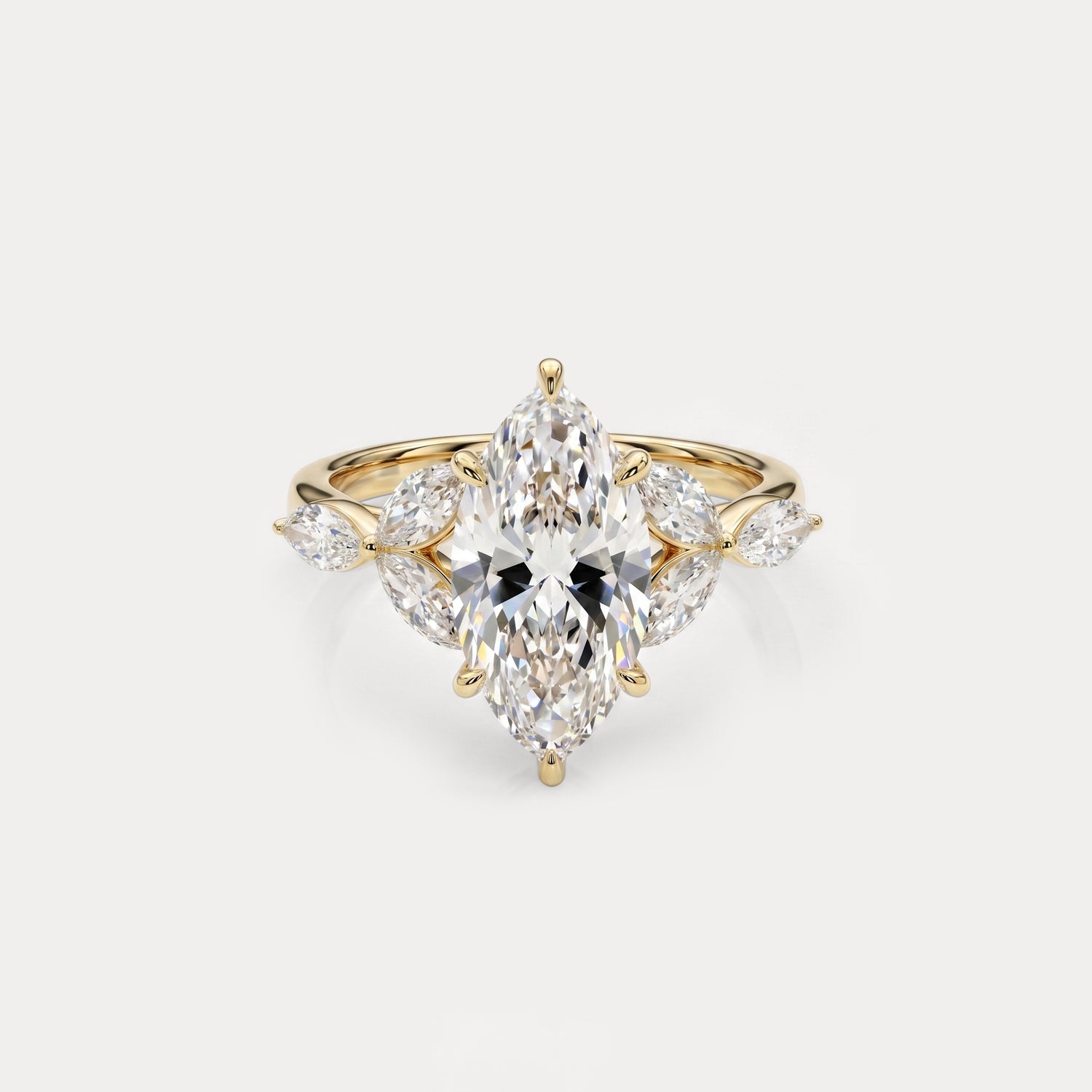 Sable丨Marquise Lab - Grown Diamond Engagement Ring with Petal Accents - Rings