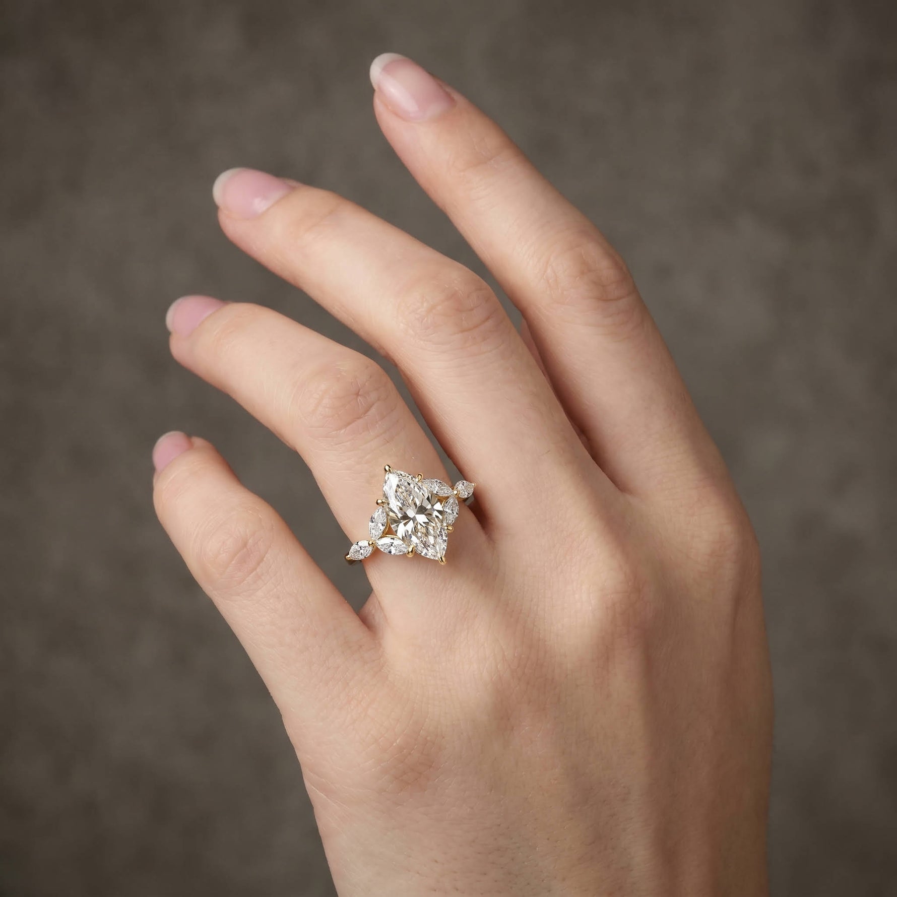 Sable丨Marquise Lab-Grown Diamond Engagement Ring with Petal Accents - Rings