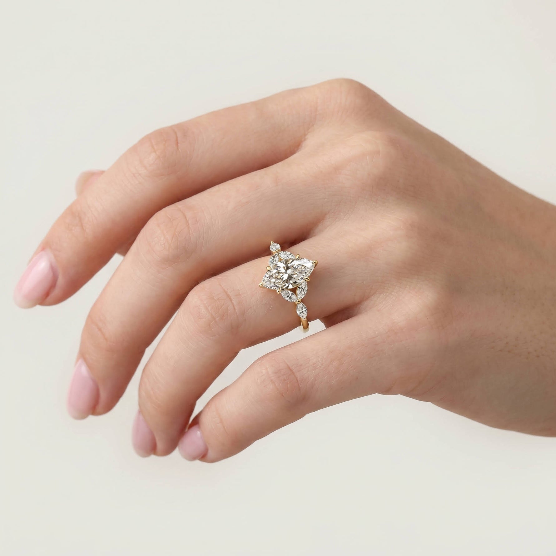 Sable丨Marquise Lab-Grown Diamond Engagement Ring with Petal Accents - Rings
