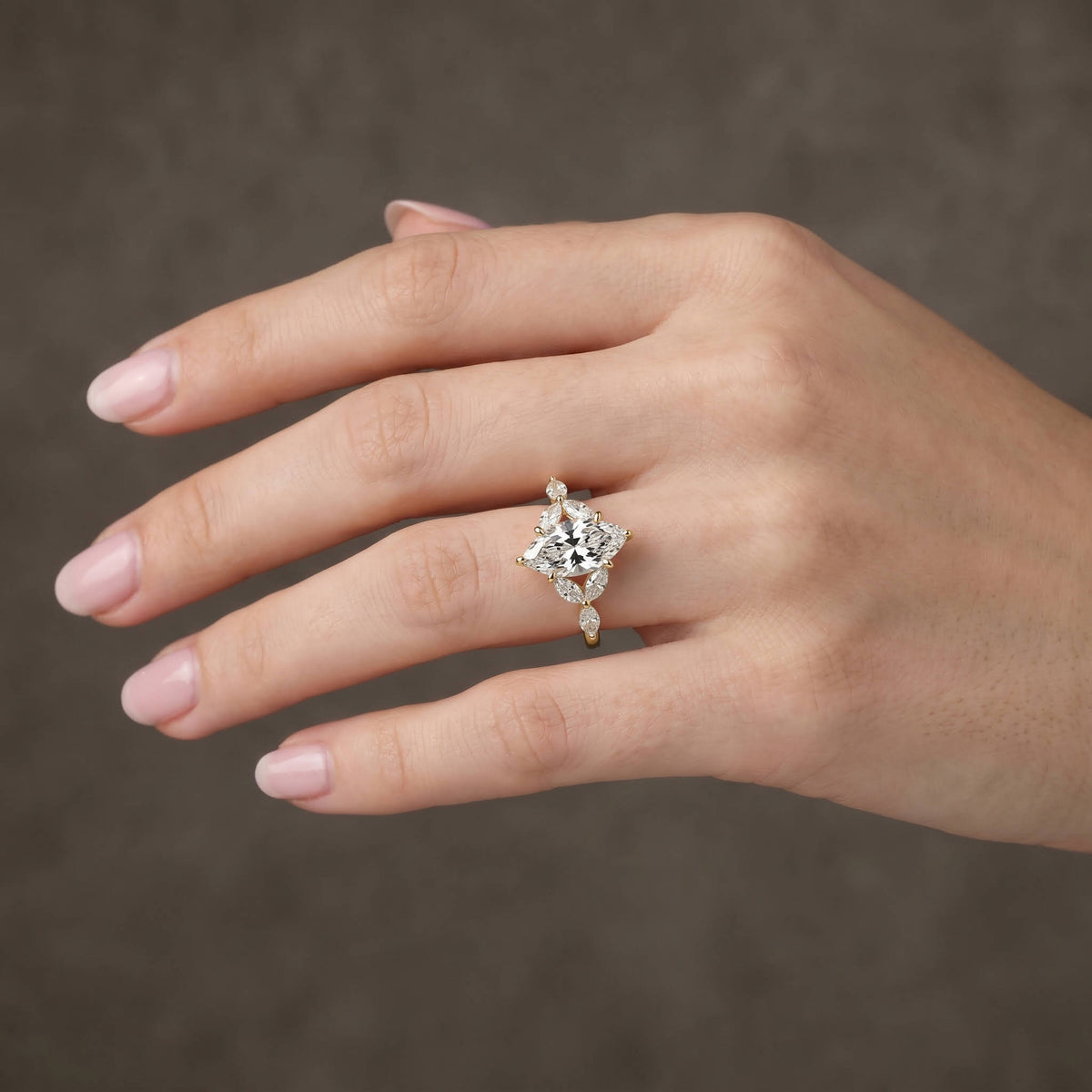 Sable丨Marquise Lab-Grown Diamond Engagement Ring with Petal Accents - Rings