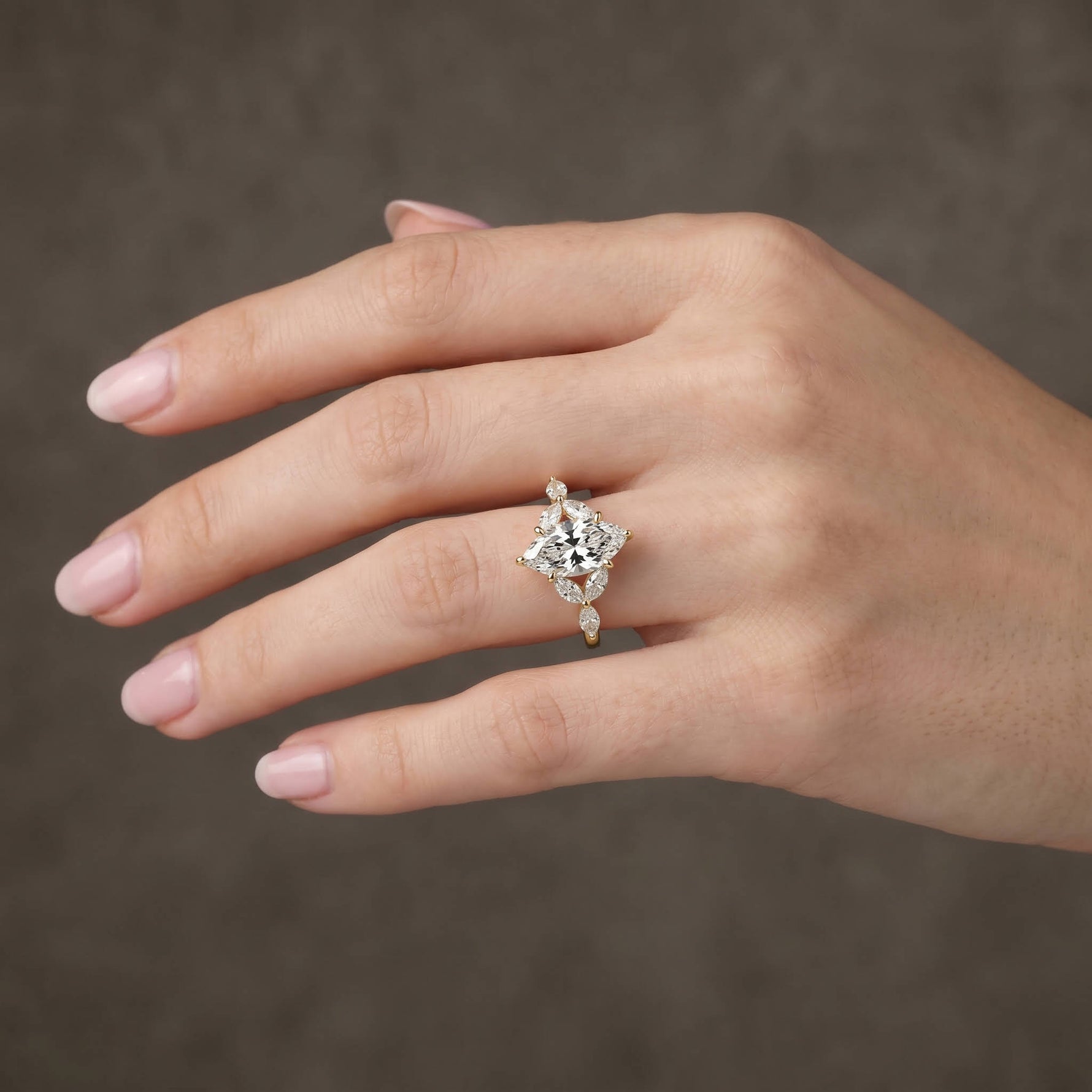 Sable丨Marquise Lab-Grown Diamond Engagement Ring with Petal Accents - Rings