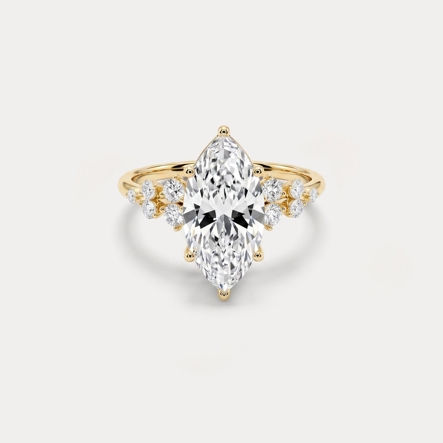 Elowen丨Marquise Lab Diamond Engagement Ring with Floral Diamond Cluster Accents - Rings