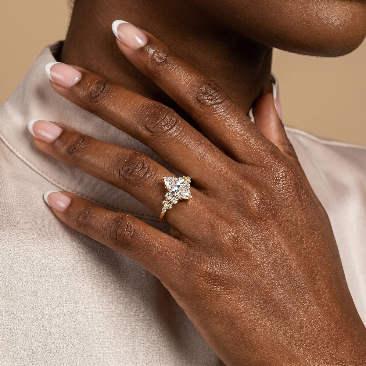 Elowen丨Marquise Lab Diamond Engagement Ring with Floral Diamond Cluster Accents - Rings