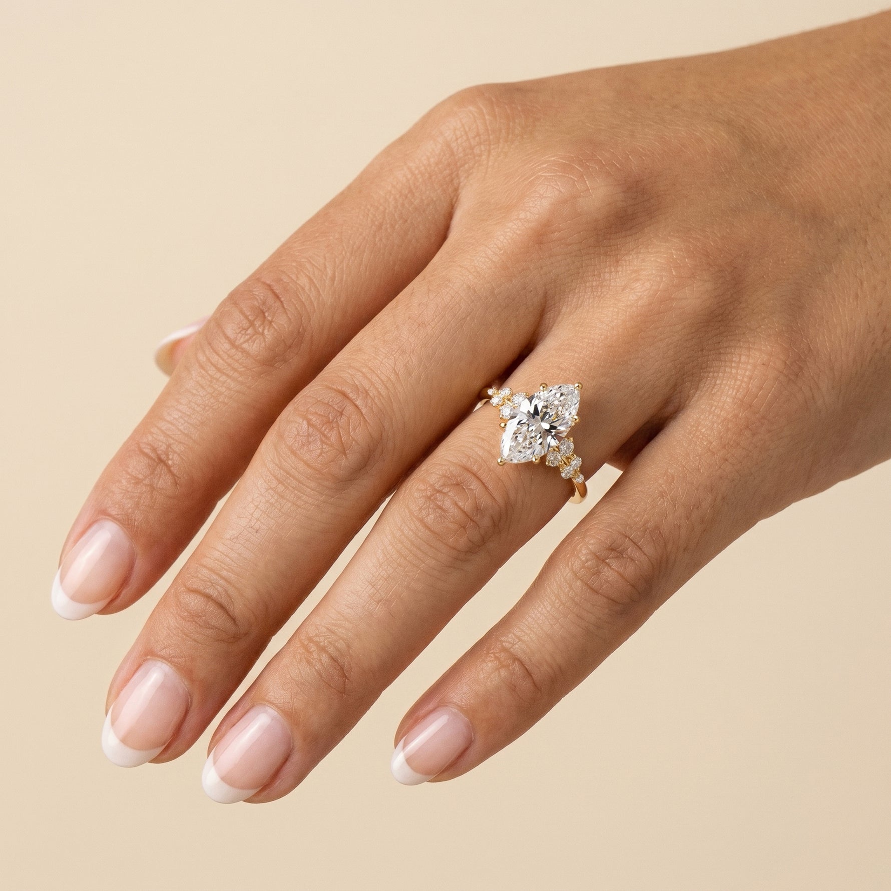 Elowen丨Marquise Lab Diamond Engagement Ring with Floral Diamond Cluster Accents - Rings