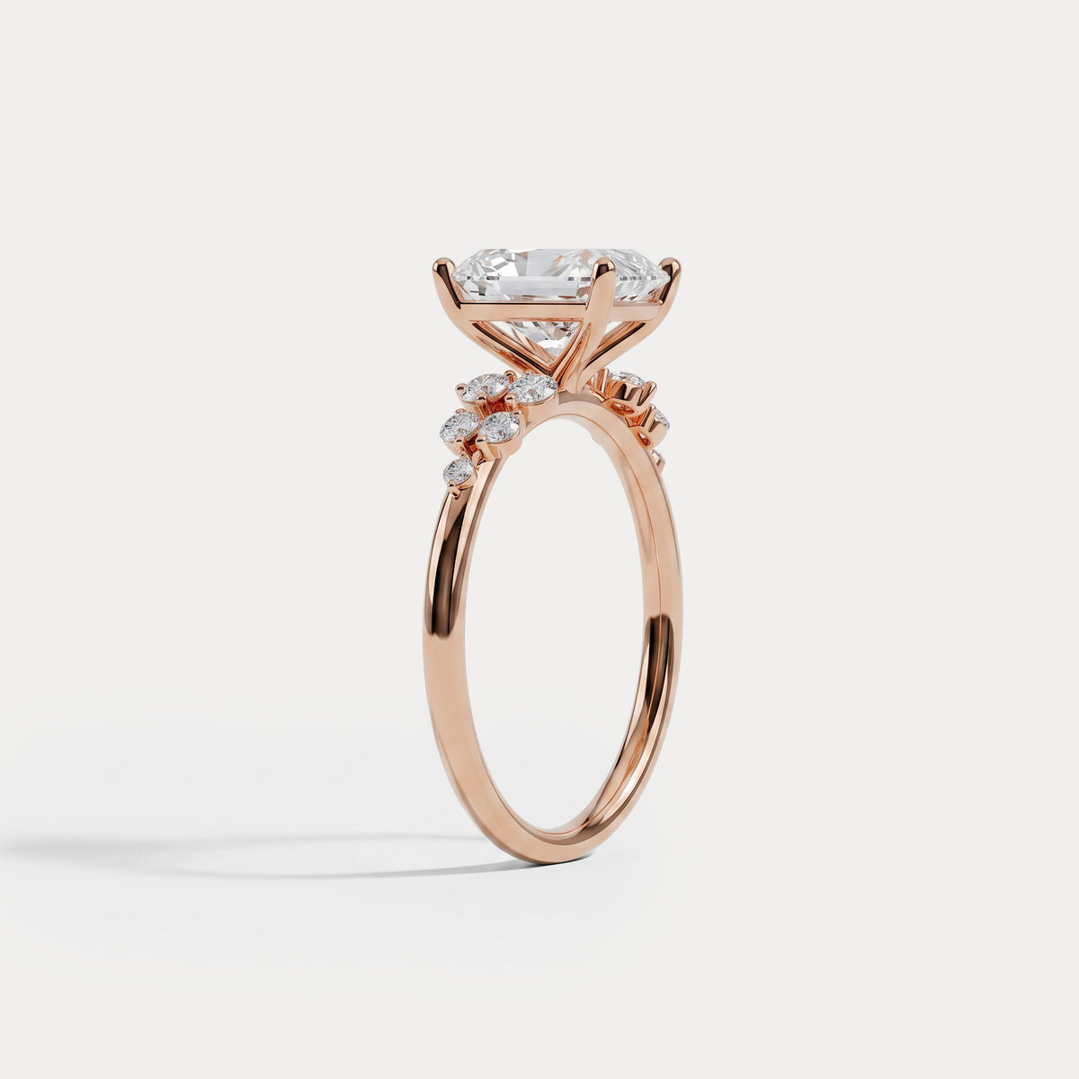 Lauren丨Radiant Lab Diamond Engagement Ring with Floral Diamond Cluster Accents - Rings