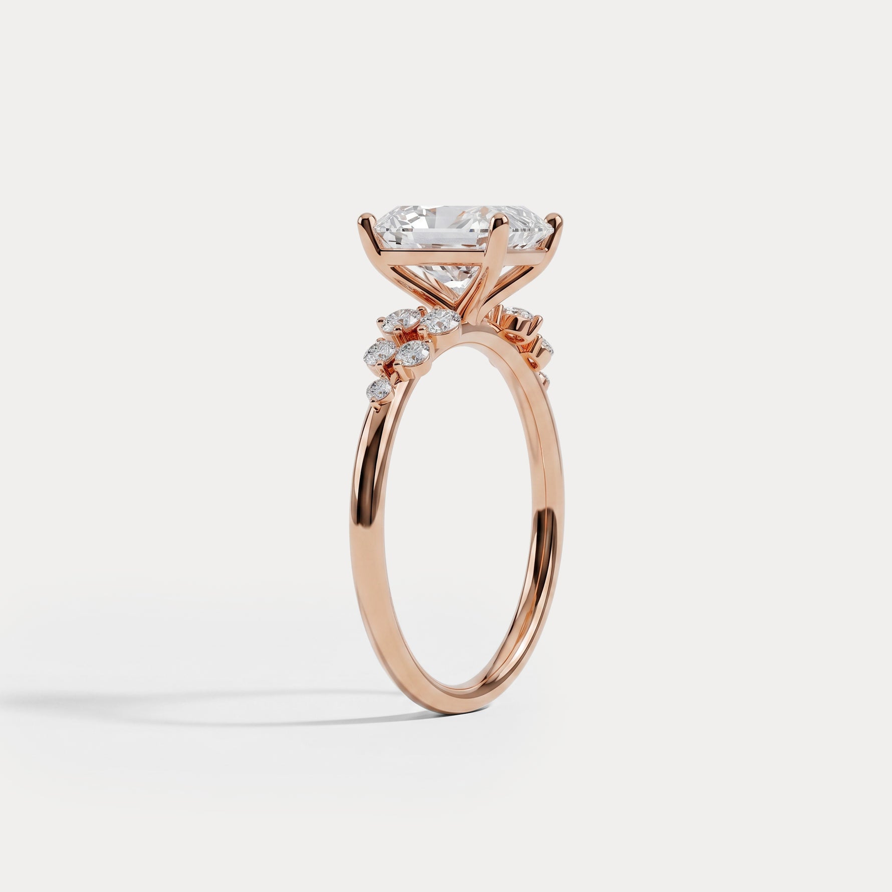 Lauren丨Radiant Lab Diamond Engagement Ring with Floral Diamond Cluster Accents - Rings