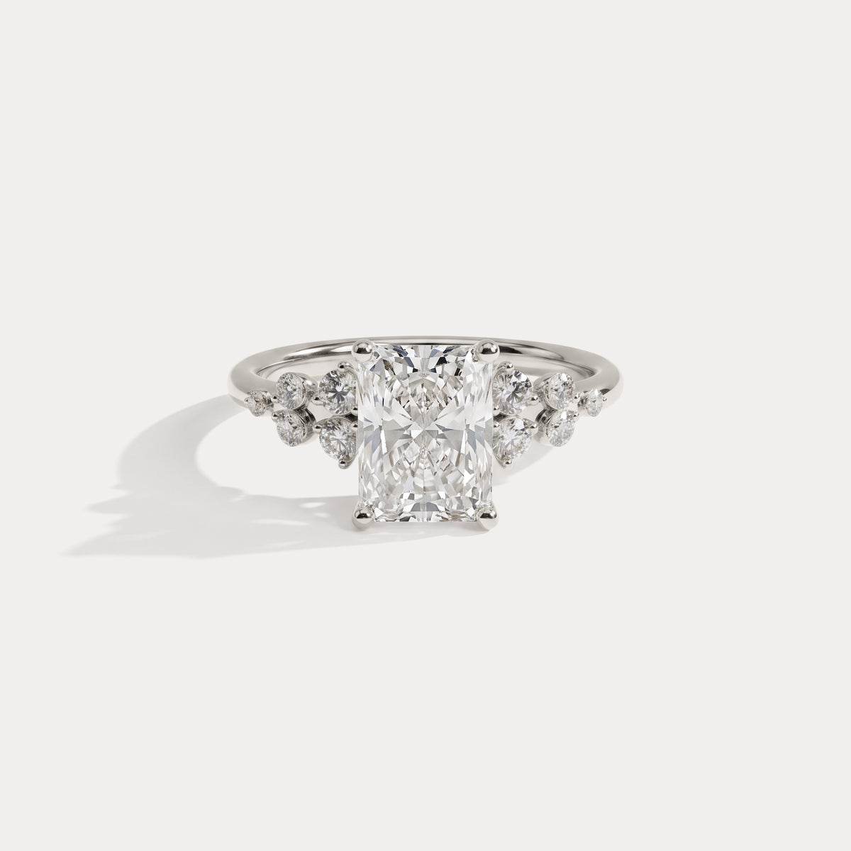 Lauren丨Radiant Lab Diamond Engagement Ring with Floral Diamond Cluster Accents - Rings
