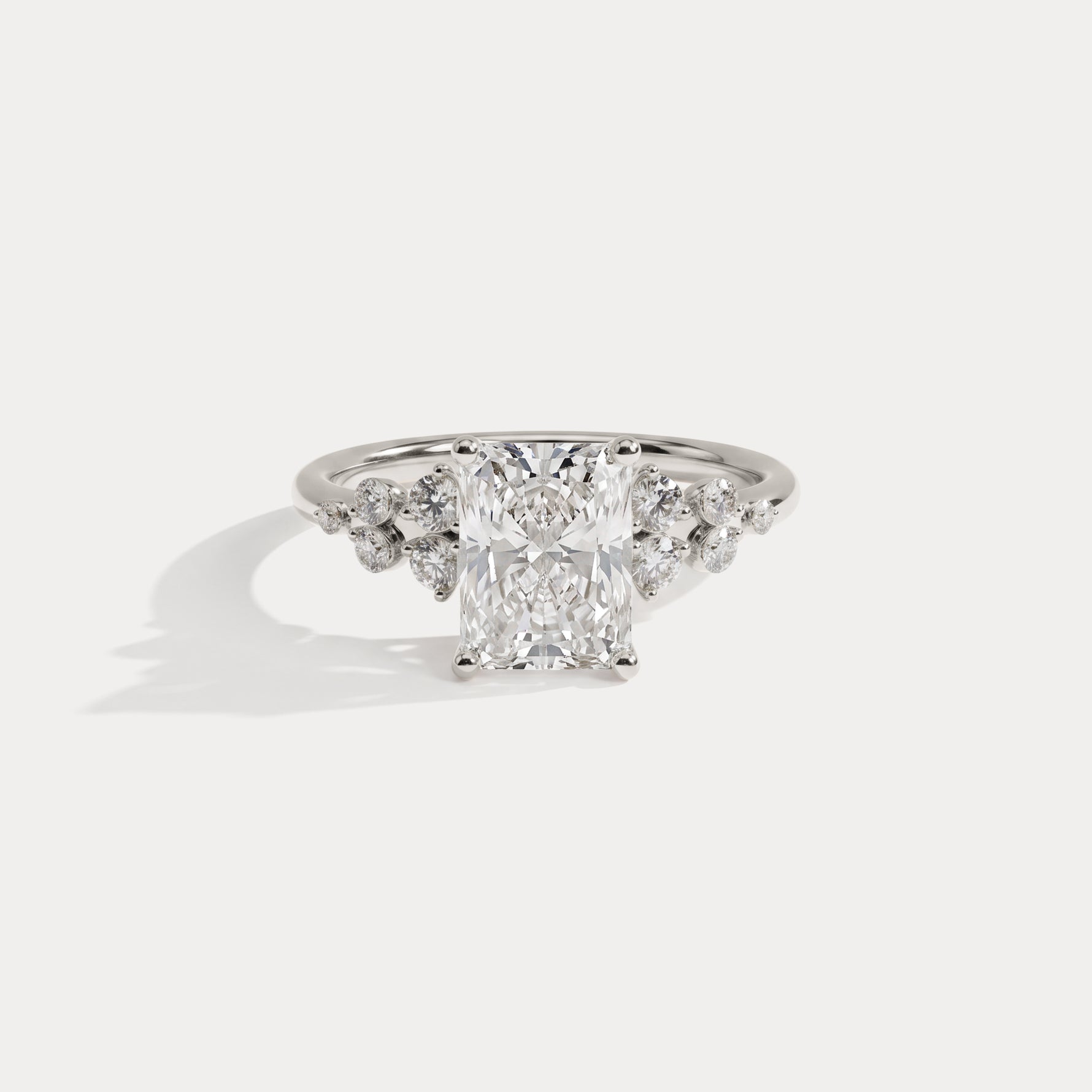 Lauren丨Radiant Lab Diamond Engagement Ring with Floral Diamond Cluster Accents - Rings