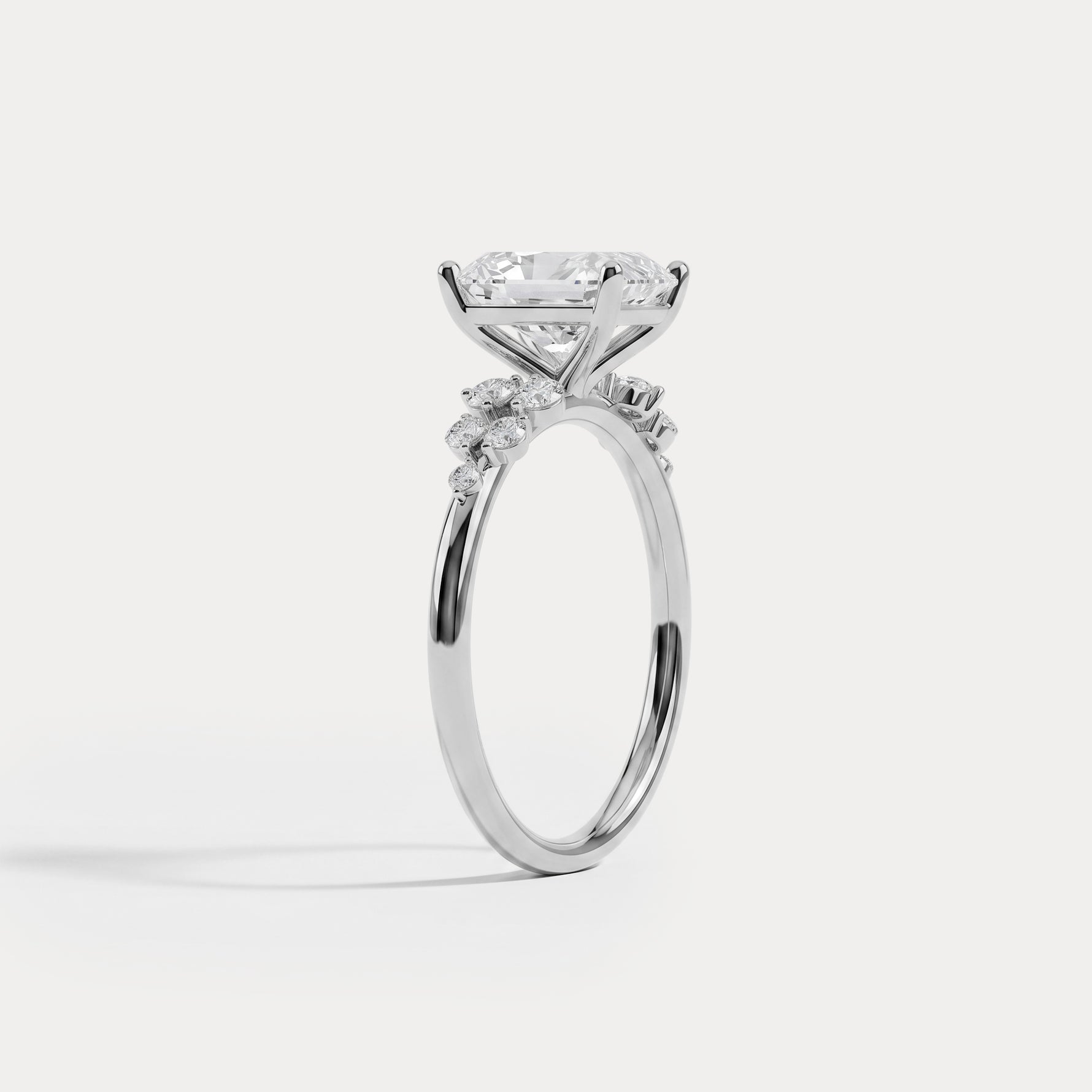 Lauren丨Radiant Lab Diamond Engagement Ring with Floral Diamond Cluster Accents - Rings