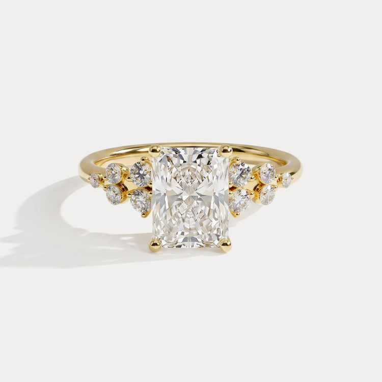 Lauren丨Radiant Lab Diamond Engagement Ring with Floral Diamond Cluster Accents - Rings