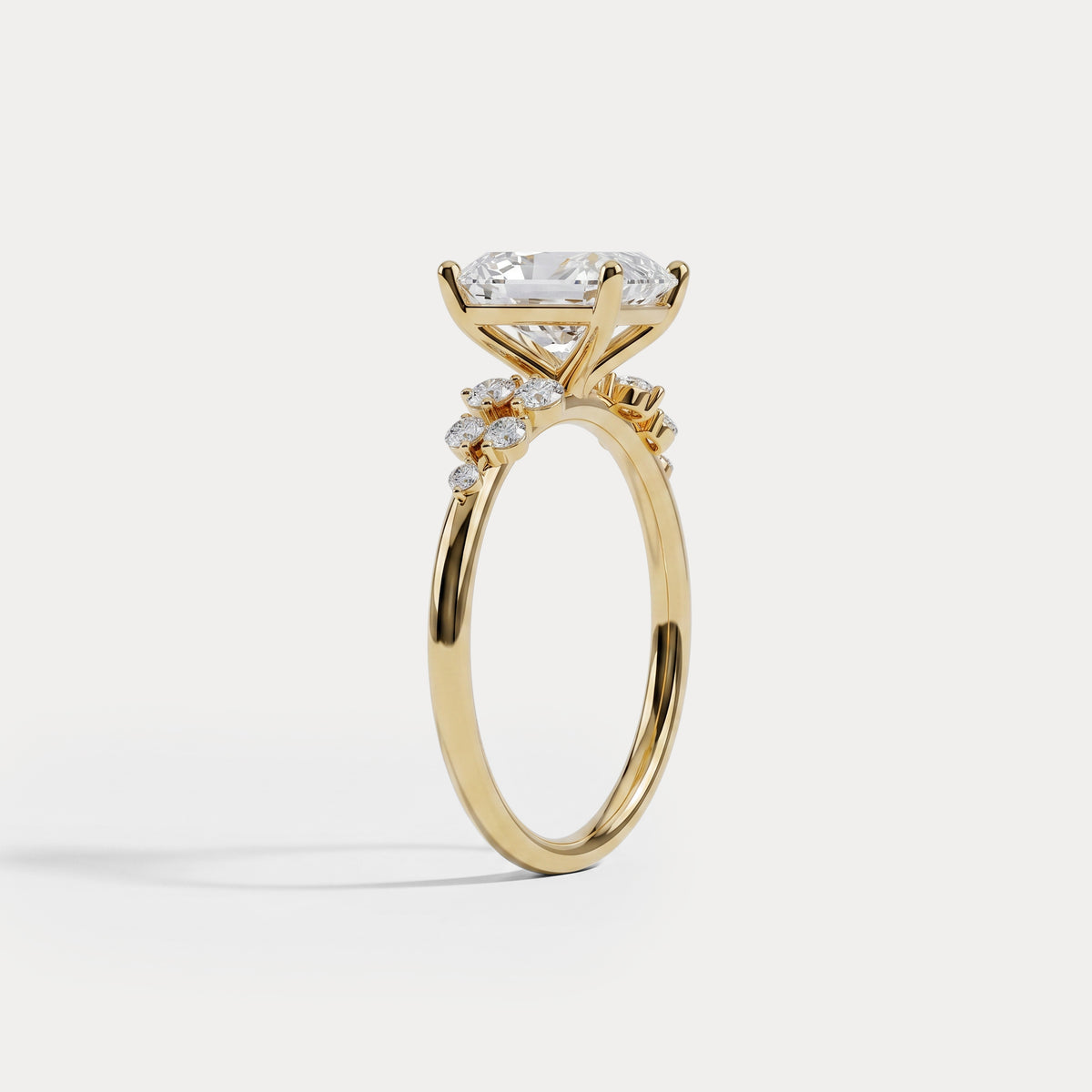 Lauren丨Radiant Lab Diamond Engagement Ring with Floral Diamond Cluster Accents - Rings