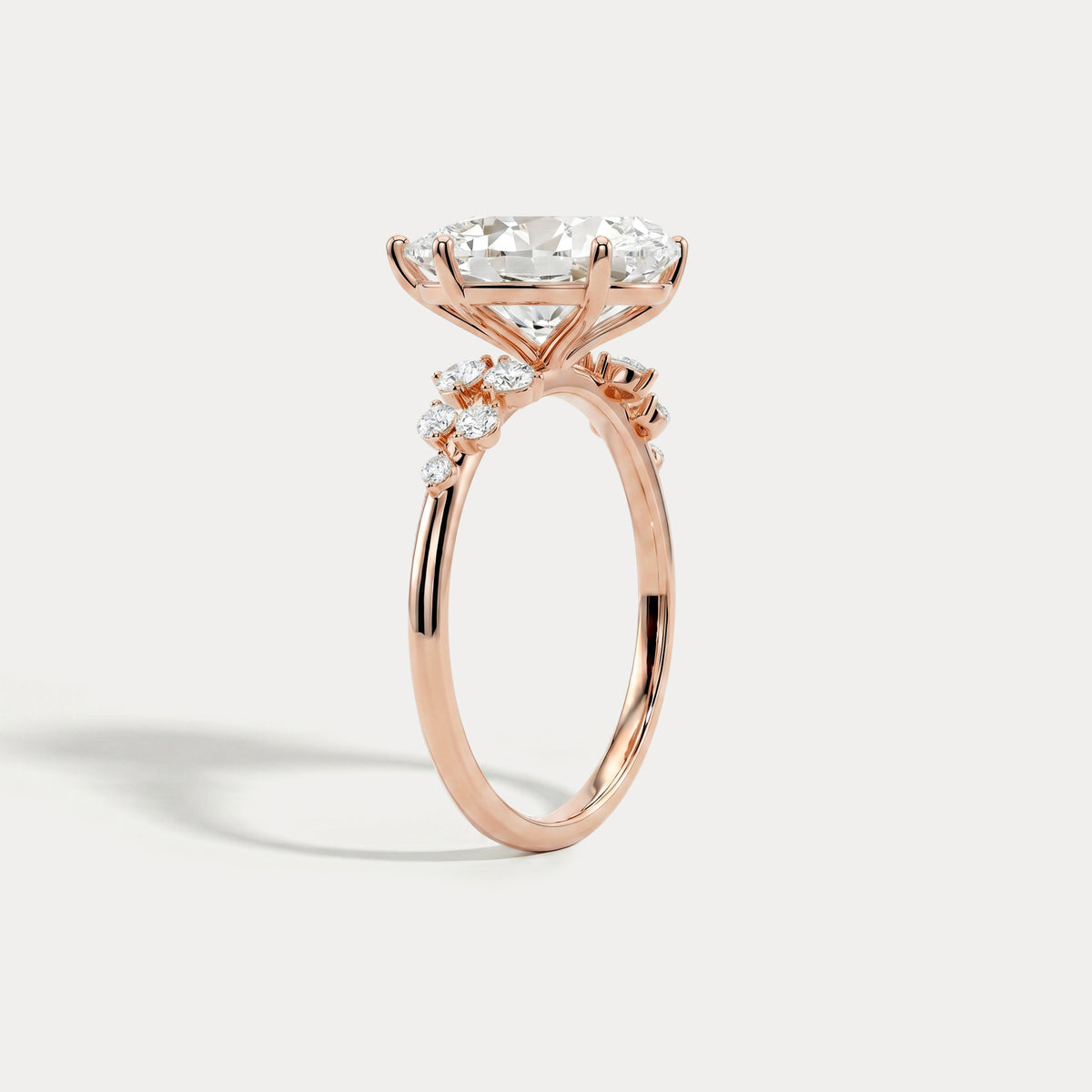 Pear Lab Diamond Engagement Ring with Floral Diamond Cluster Accents - Rings