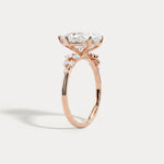Pear Lab Diamond Engagement Ring with Floral Diamond Cluster Accents - Rings