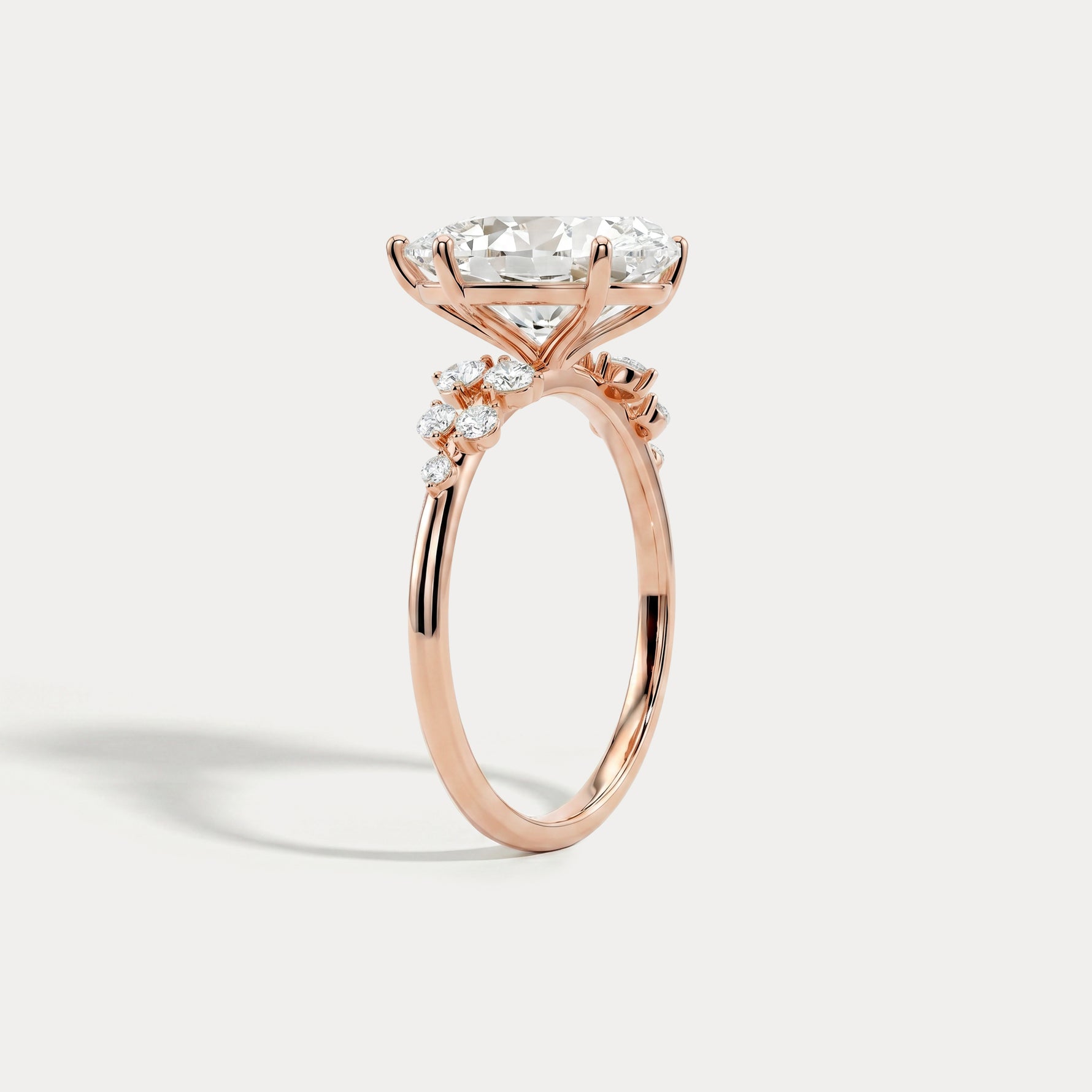 Pear Lab Diamond Engagement Ring with Floral Diamond Cluster Accents - Rings