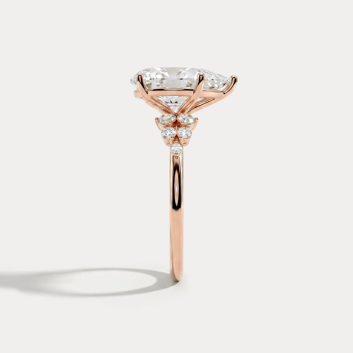 Pear Lab Diamond Engagement Ring with Floral Diamond Cluster Accents - Rings