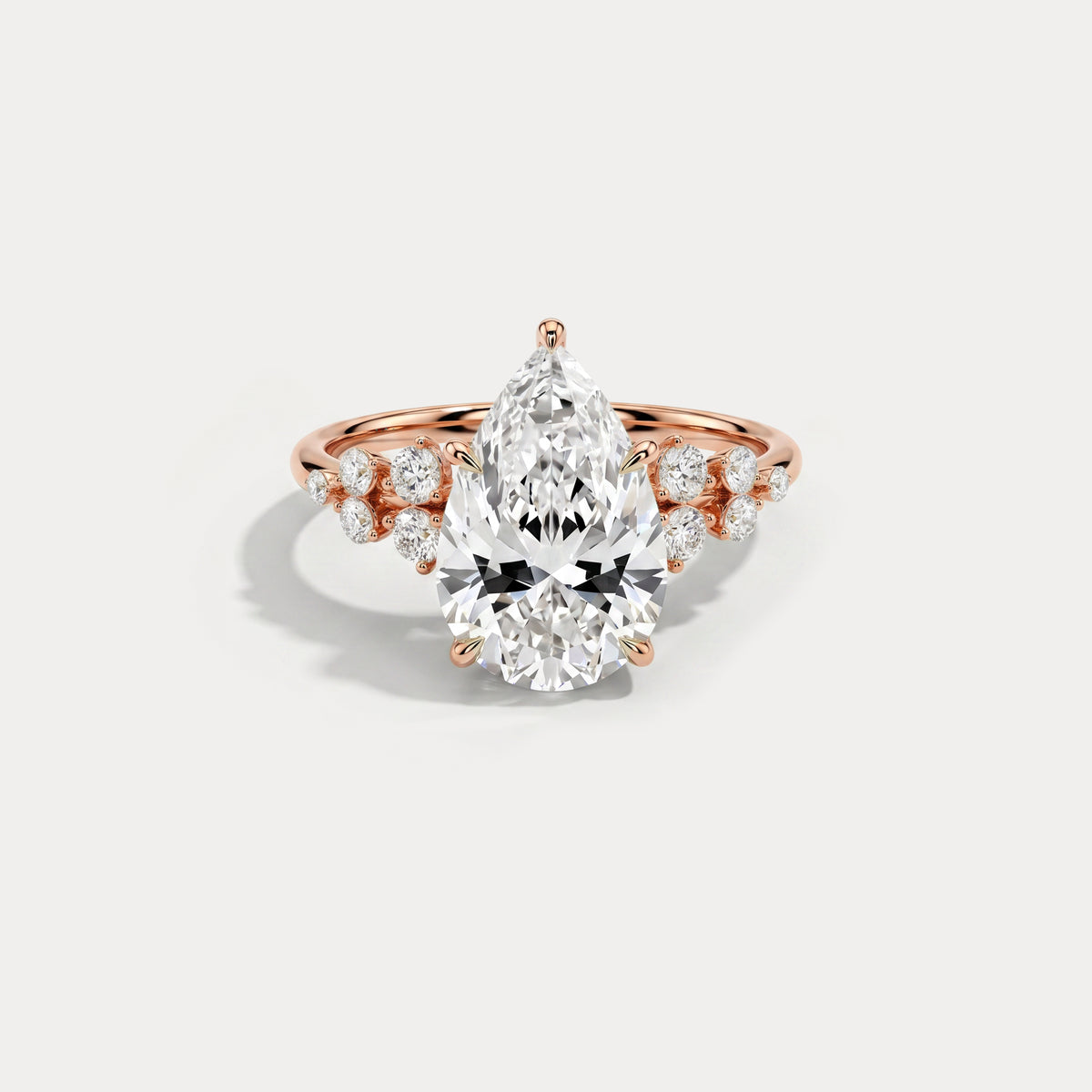 Pear Lab Diamond Engagement Ring with Floral Diamond Cluster Accents - Rings