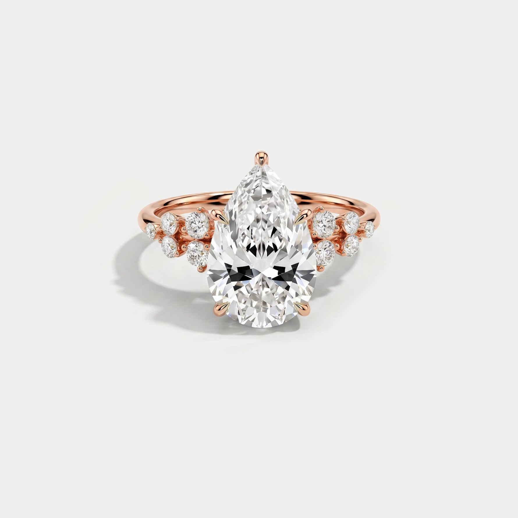 Pear Lab Diamond Engagement Ring with Floral Diamond Cluster Accents - Rings
