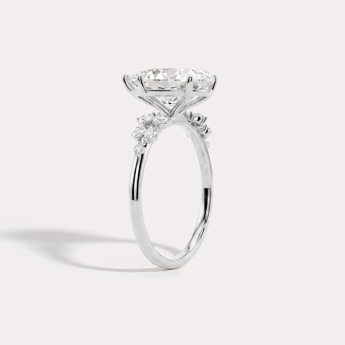 Pear Lab Diamond Engagement Ring with Floral Diamond Cluster Accents - Rings