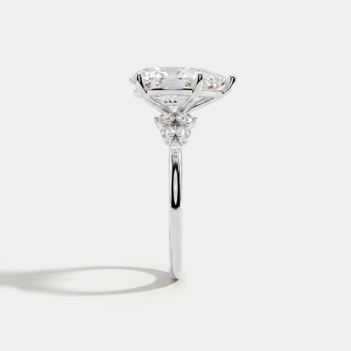 Pear Lab Diamond Engagement Ring with Floral Diamond Cluster Accents - Rings