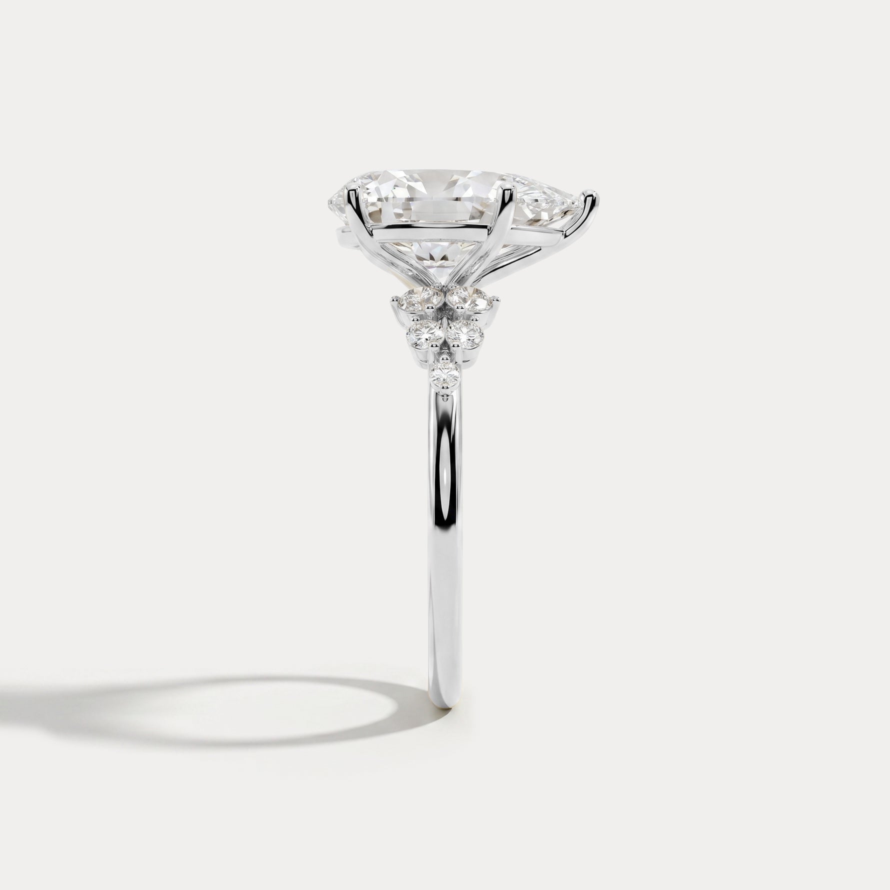 Pear Lab Diamond Engagement Ring with Floral Diamond Cluster Accents - Rings