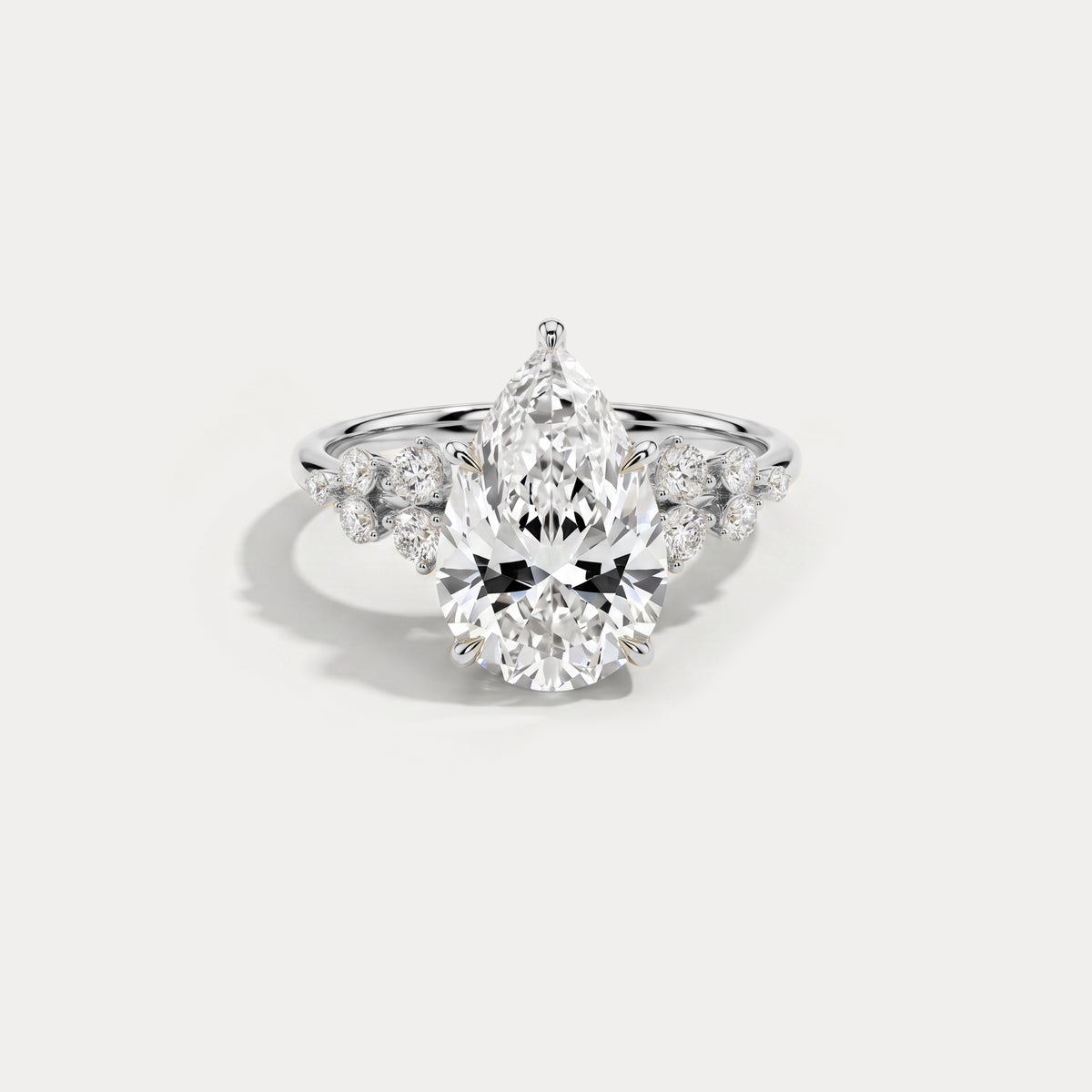 Pear Lab Diamond Engagement Ring with Floral Diamond Cluster Accents - Rings