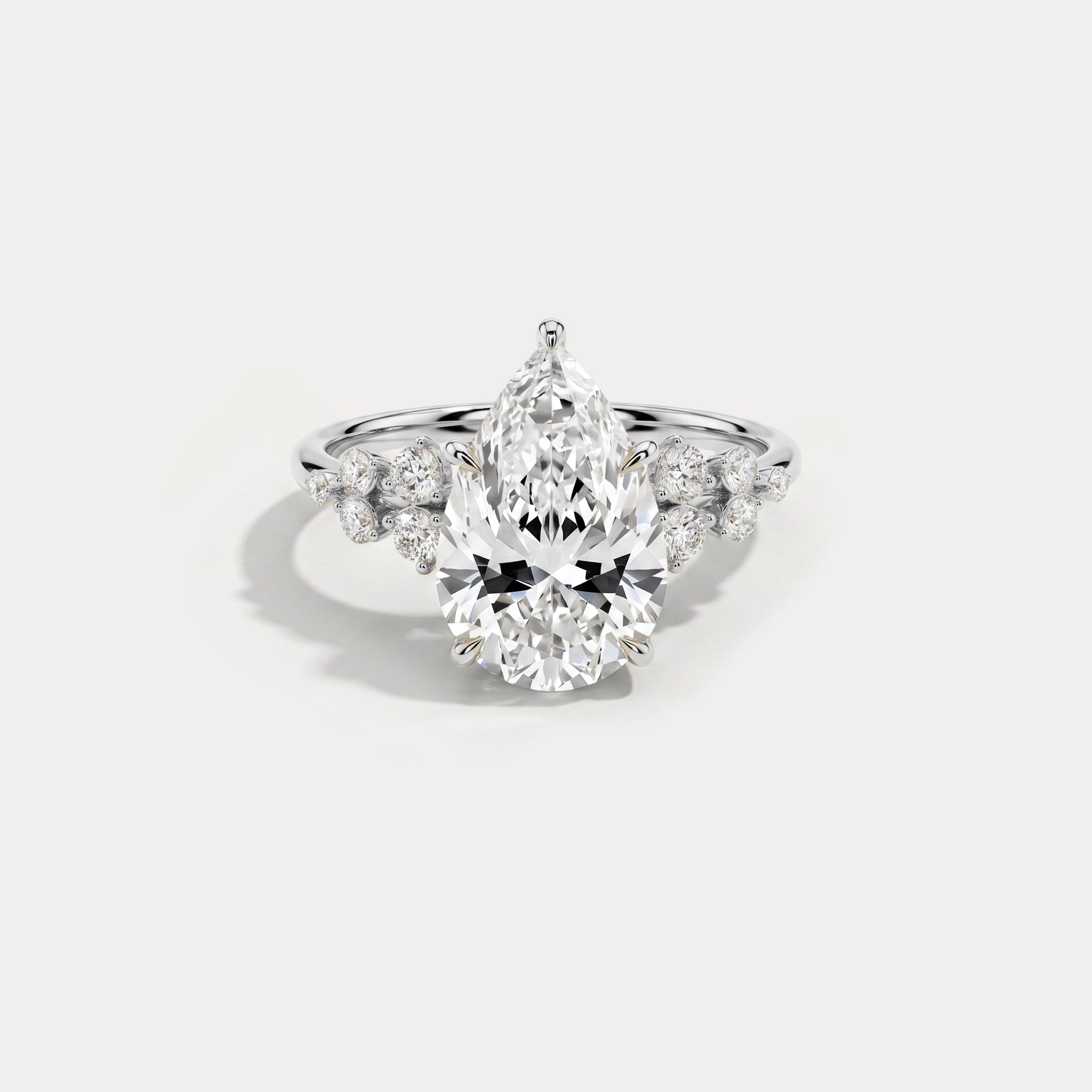 Pear Lab Diamond Engagement Ring with Floral Diamond Cluster Accents - Rings