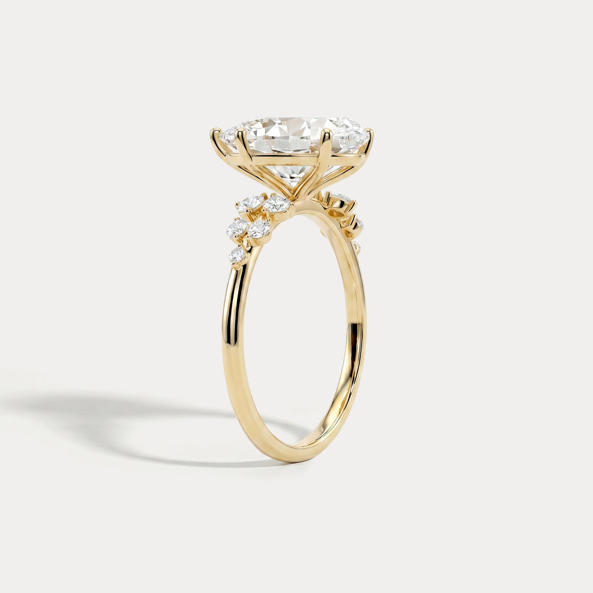 Pear Lab Diamond Engagement Ring with Floral Diamond Cluster Accents - Rings