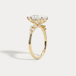 Pear Lab Diamond Engagement Ring with Floral Diamond Cluster Accents - Rings